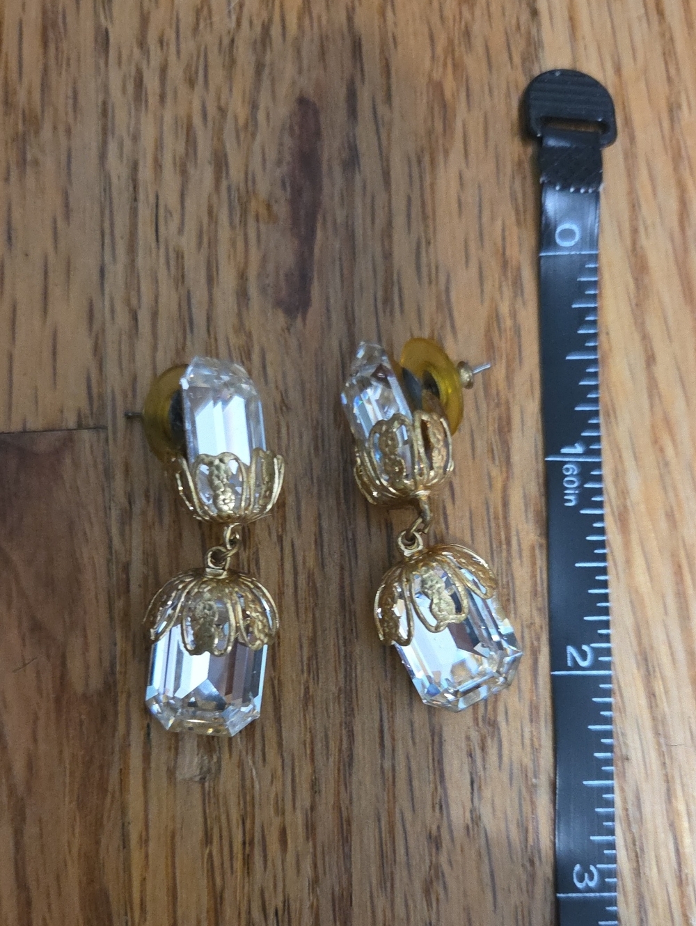 Gold and Clear Crystal Drop Earrings - Women's Jewelry
